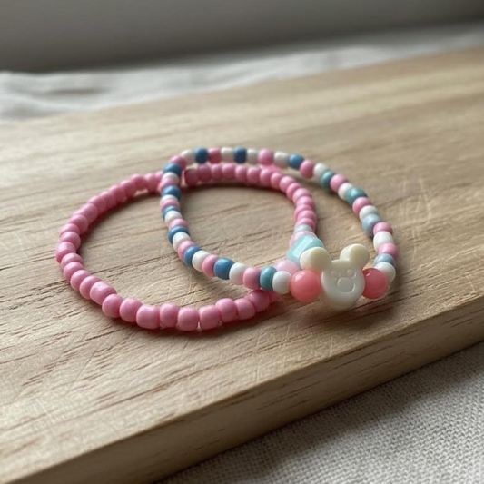 Mickey Inspired Beaded Bracelet Set, Kawaii Pastel Jewelry, Friendship Bracelet Gift for Girls