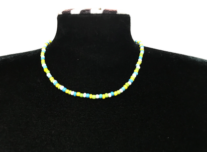 Handmade Lime & Turquoise Beaded Choker, Minimalist Seed Bead Necklace, Summer Surf Jewelry, Dainty Beach Layering Piece for Her