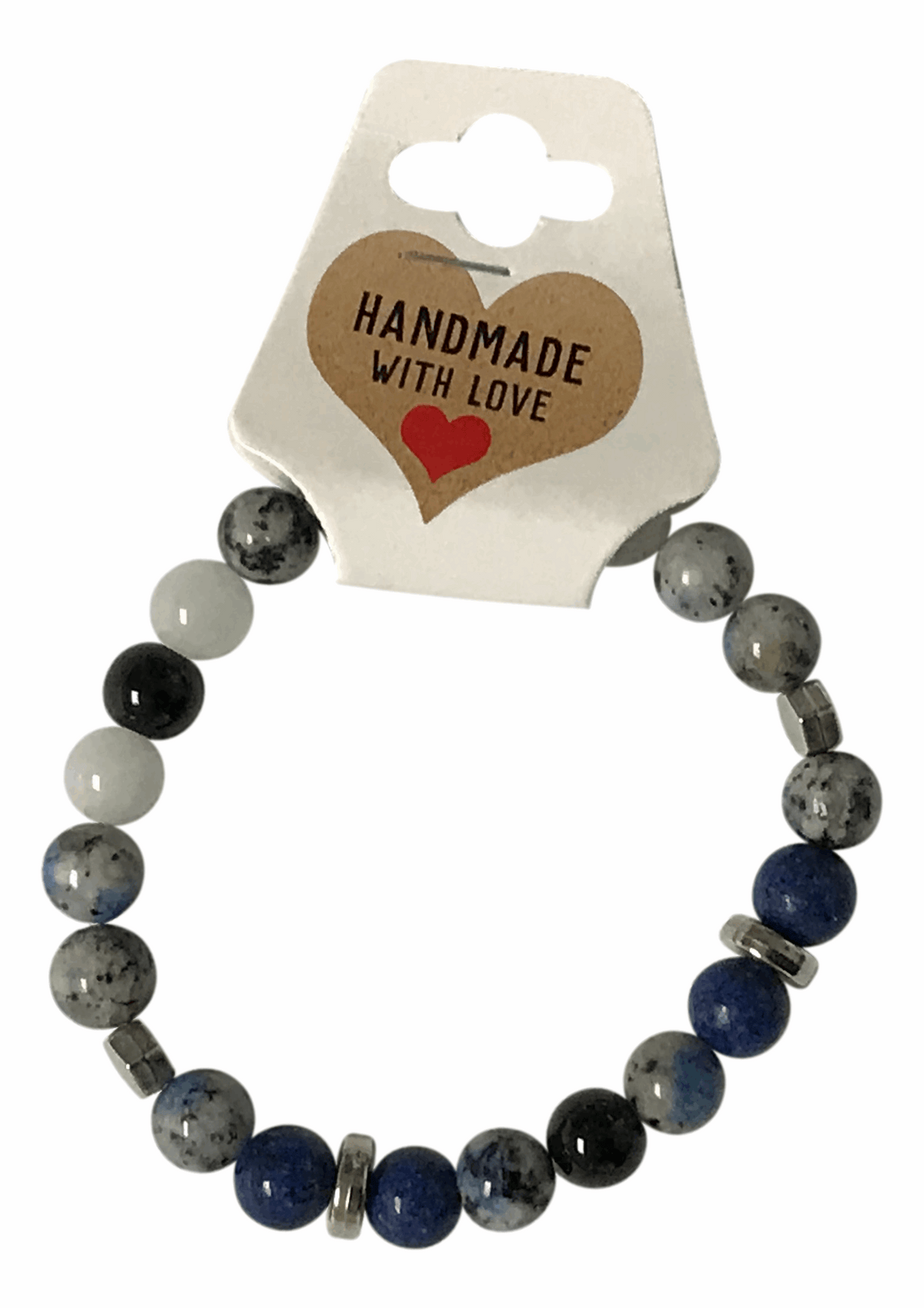 Blue and Gray Beaded Bracelet, Stretch Handmade Natural Stone, Minimalist Stacking Gemstone, Unisex Bracelet Gift