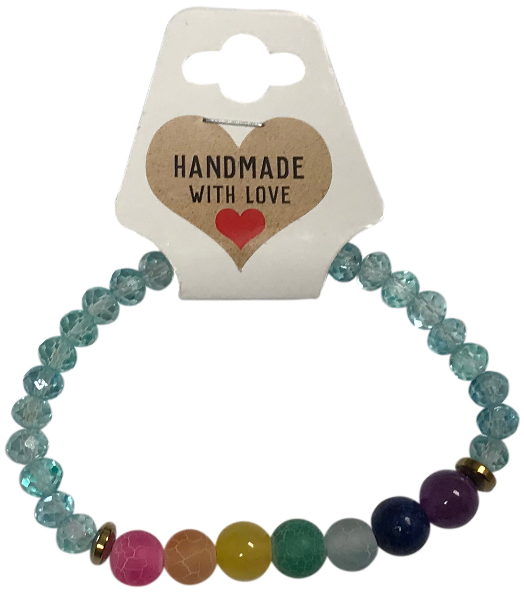 Multicolored beaded bracelet on a 'Handmade with Love' card