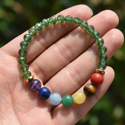 Green Crystal-Style and 7 Chakra Gemstone Bracelet Natural Stone Beaded Handmade Stacking Jewelry Boho Style