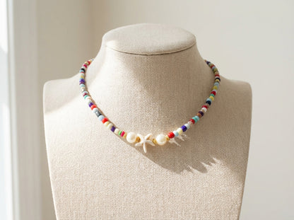 Handmade colorful beads necklace with pearl and starfish charms