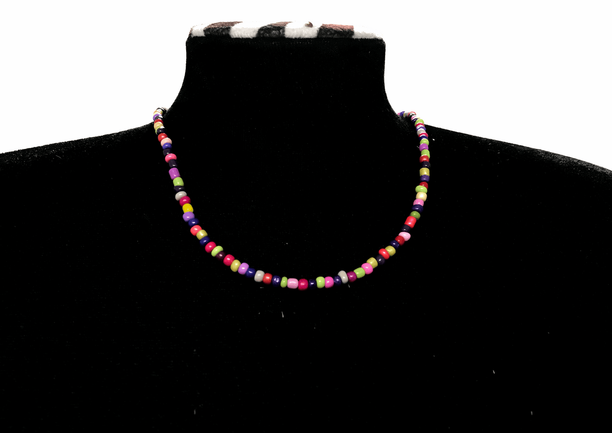 Handmade Multicolor Candy Beaded Choker, Vibrant Rainbow Seed Bead Necklace.