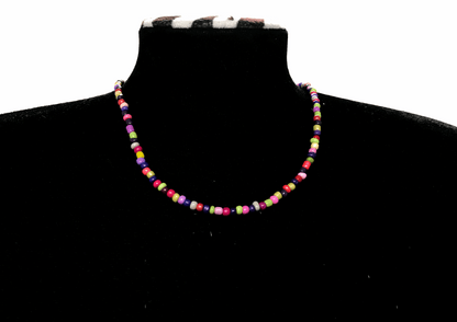 Handmade Multicolor Candy Beaded Choker, Vibrant Rainbow Seed Bead Necklace.