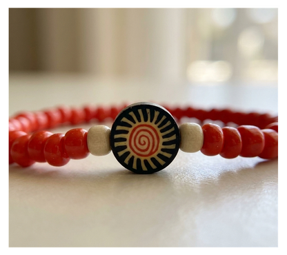 Handmade Red Sunburst Beaded Bracelet, Novelty Jewelry