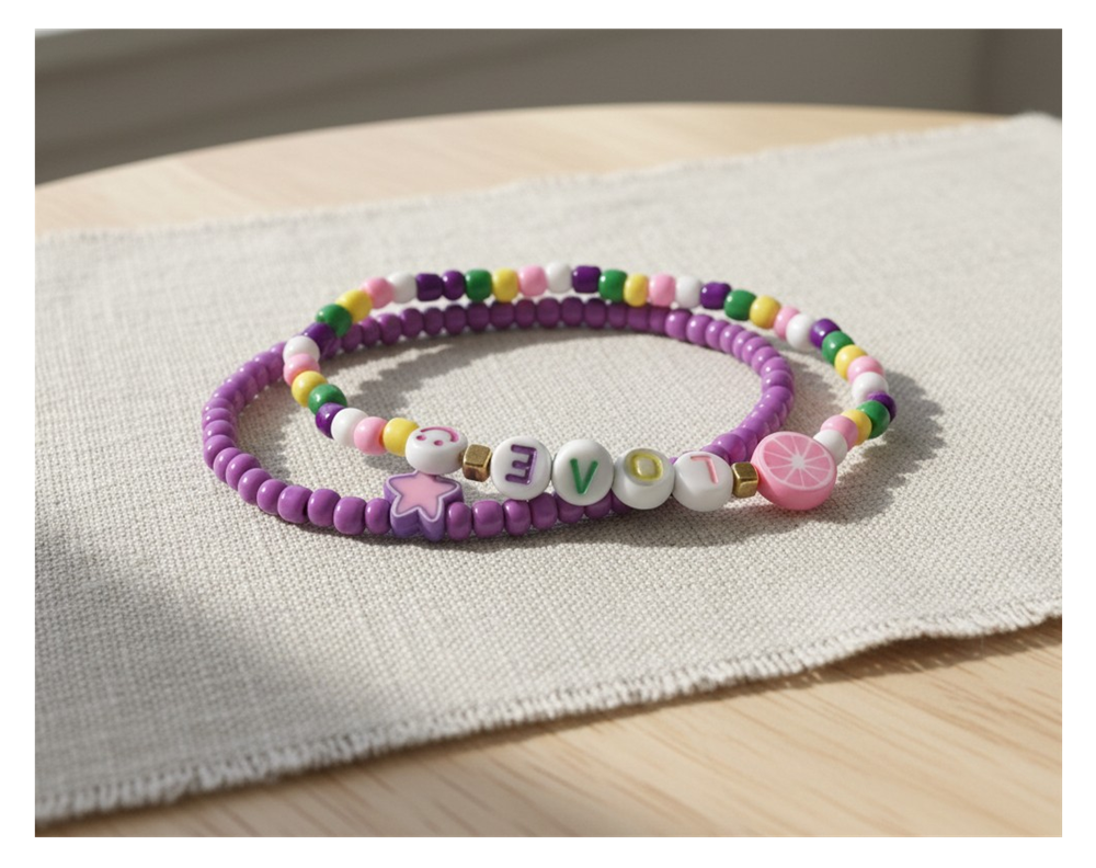 Handmade Purple Citrus Star Charm Beaded Bracelet, Youth/Teen Jewelry, Novelty Bracelet, Boho-chic