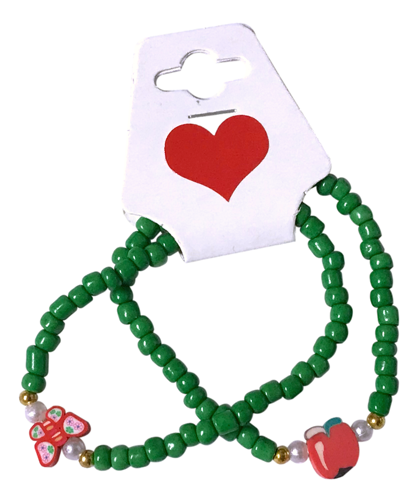 Handmade Solid Green Beaded Bracelet with Accent Charms, Novelty Jewelry, Boho-chic