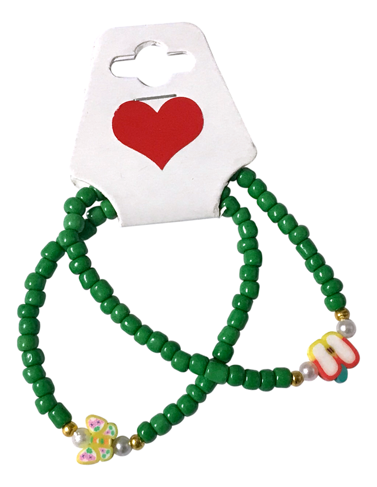 Handmade Vibrant Green Sliced-Apple and Butterfly-like Charm Beaded Bracelet, Teen Jewelry, Novelty Bracelet, Boho-chic