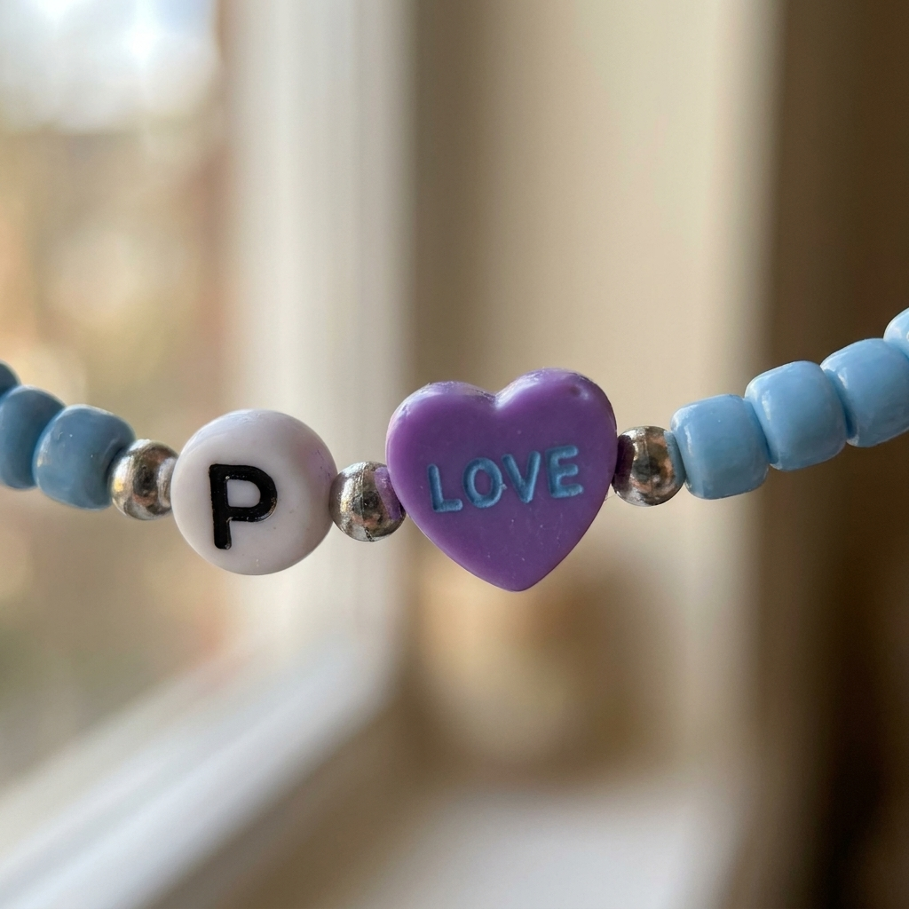 Blue Seed Bead Bracelet with Heart Charm and Initial Letter — Handmade Stretch Bracelet, Cute Stackable Jewelry Personalized Gift