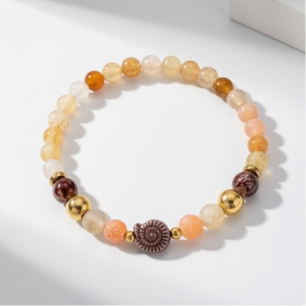 Handmade Natural Gemstone Beaded Bracelet with Gold Accents Warm Earth Tone Jewelry Boho Style One Size
