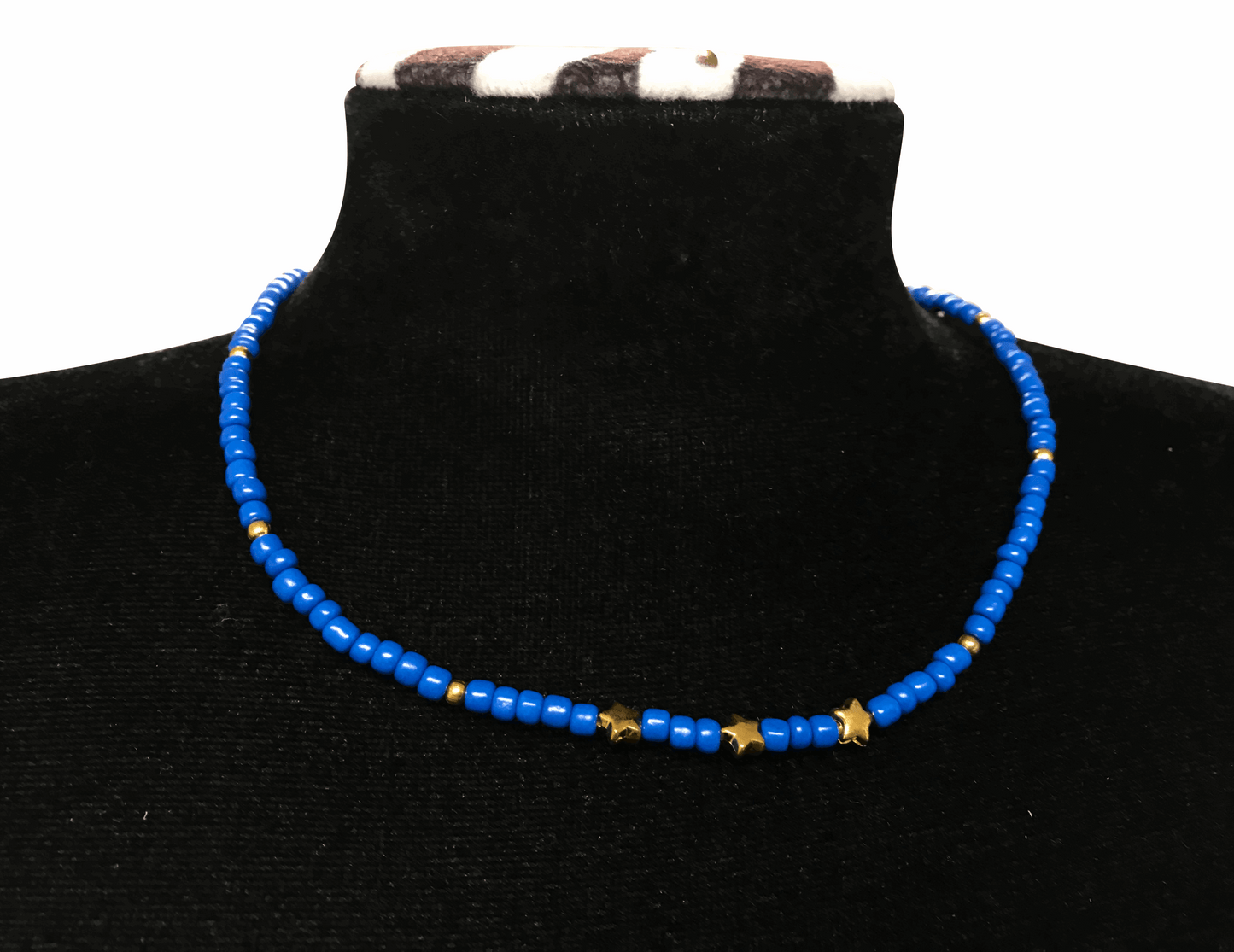 Royal Blue Beaded Star Necklace Minimalist Blue Bead Choker Jewelry Metal-Plated Clasp w/ Extension Chain