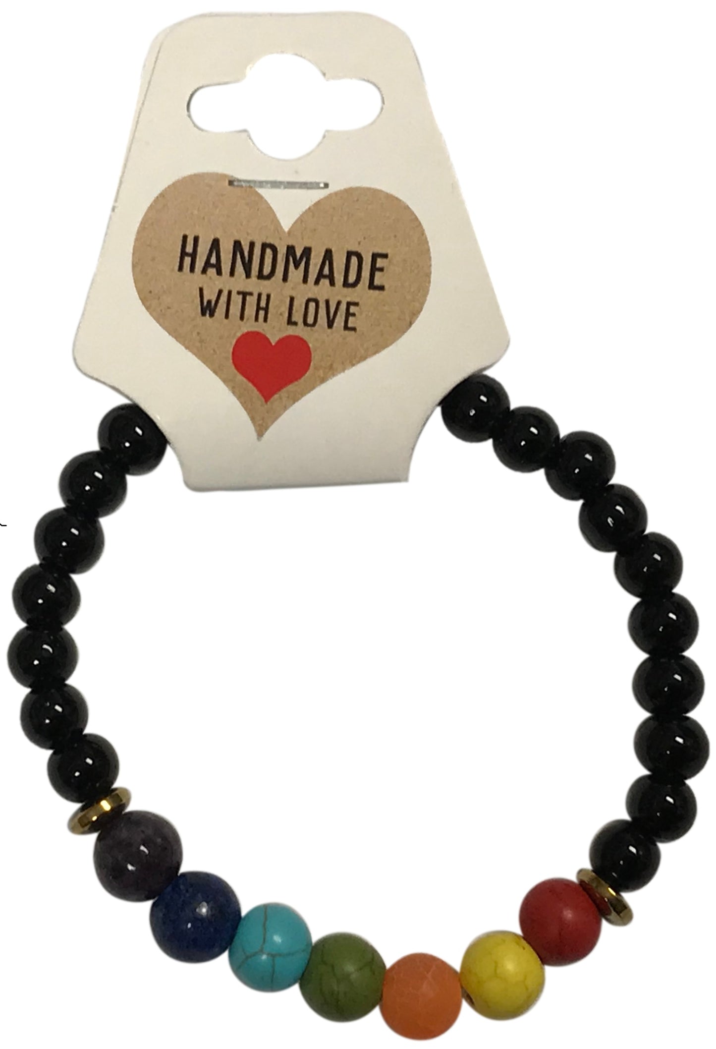 Black Onyx and Gemstone Chakra Handmade Bracelet Natural Stone Beaded Crystal Jewelry with Gold Accents