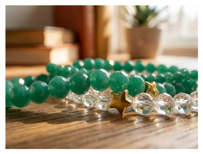 Handmade with Love Jade-Tone and Clear Crystal-style Beaded Bracelet Set