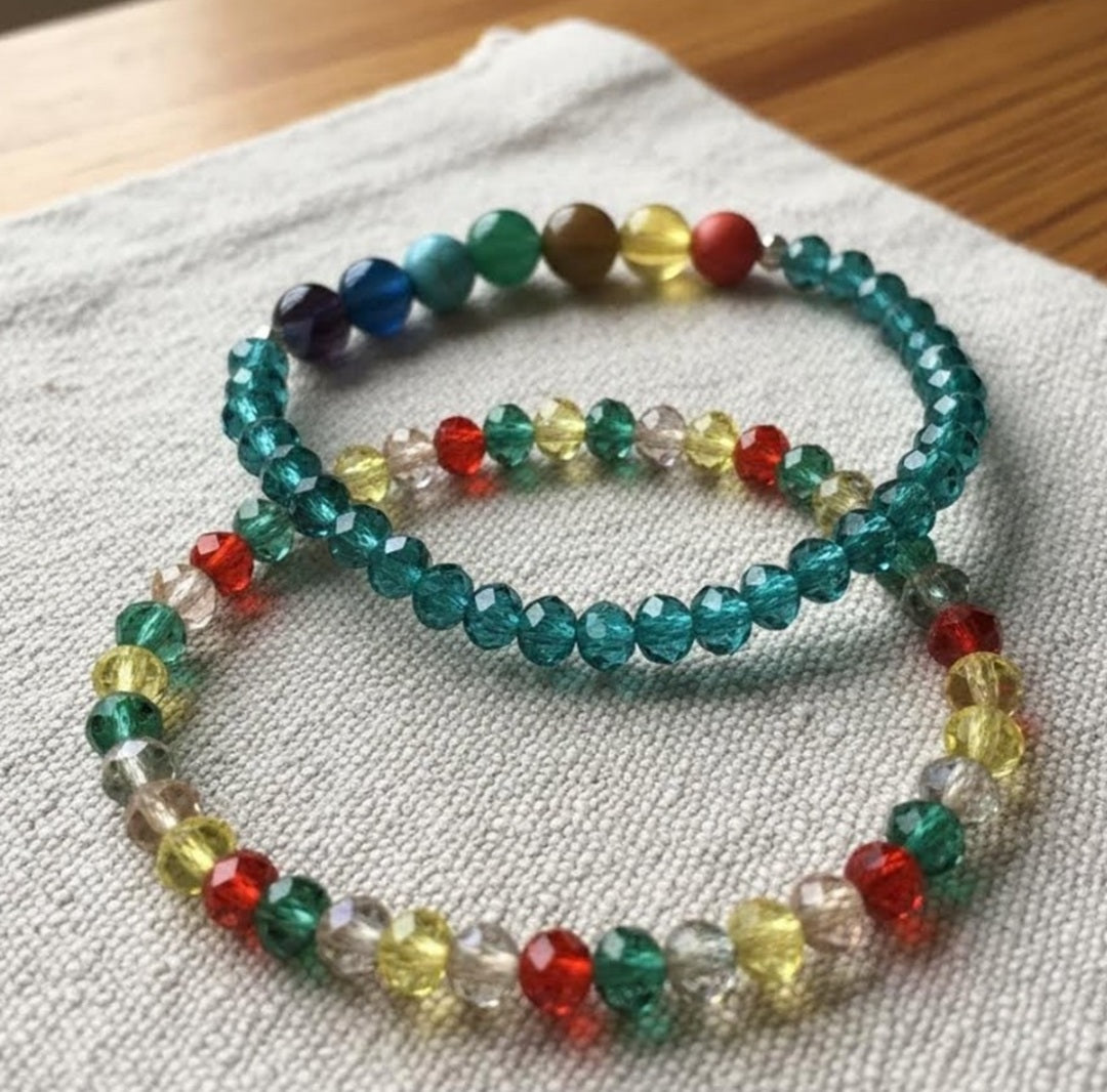 Handmade 2-Piece Multicolor Beaded Bracelet Set with Turquoise, Blue, Green, Red & Yellow Beads – Gift Jewelry, Boho Chic Style