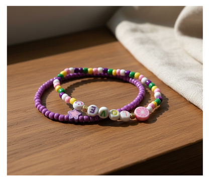 Handmade Purple Citrus Star Charm Beaded Bracelet, Youth/Teen Jewelry, Novelty Bracelet, Boho-chic