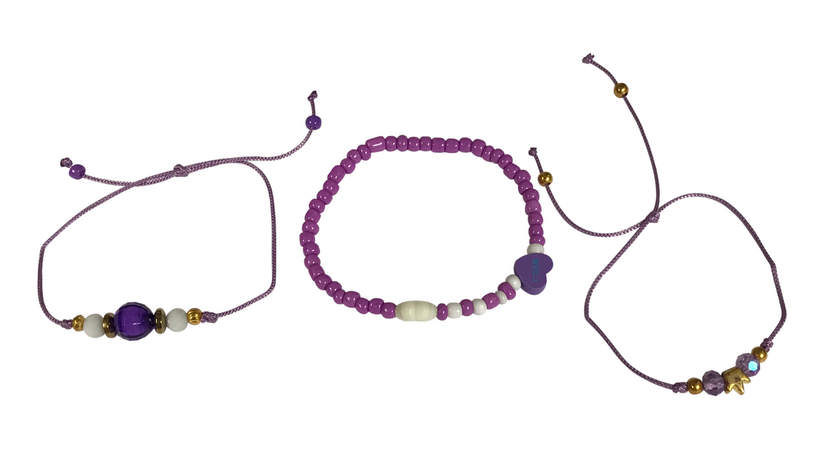 Purple Charm Bracelet Set, Flower Heart Crown Bracelet, Coquette Friendship Jewelry Gift for Her