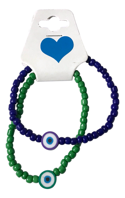 Handmade Indigo and Emerald Green Beaded Bracelets with Candy-like Charm