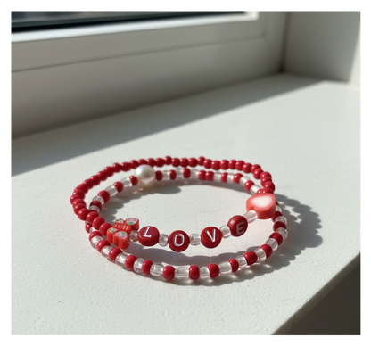 Handmade Red Butterfly and Heart-shaped Charm Beaded Bracelet, Teen Jewelry, Novelty Bracelet, Boho-chic