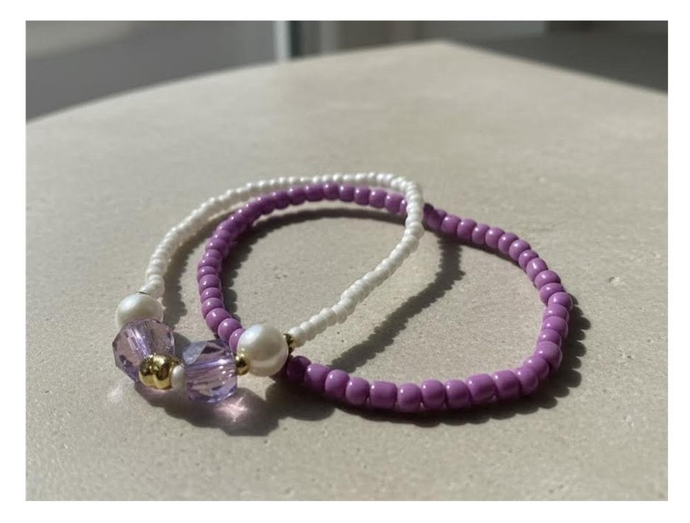 Handmade Purple and White Beaded Bracelets with Faux Pearls, Teen Jewelry