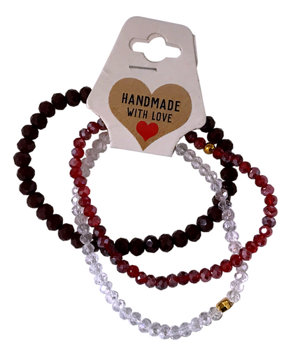 Handmade Deep Brown, Ruby, Clear Beaded Bracelet, Passion & Purity Stack Jewelry
