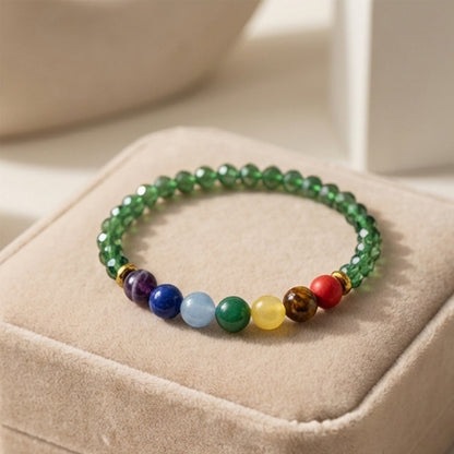 Green Crystal-Style and 7 Chakra Gemstone Bracelet Natural Stone Beaded Handmade Stacking Jewelry Boho Style