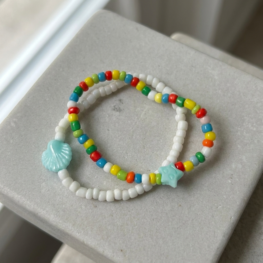 Colorful Beaded Bracelet Set, Shell Star Charm Bracelet, Cute Summer Beach Jewelry, Friendship Bracelet Gift for Her