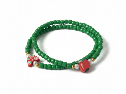 Handmade Solid Green Beaded Bracelet with Accent Charms, Novelty Jewelry, Boho-chic