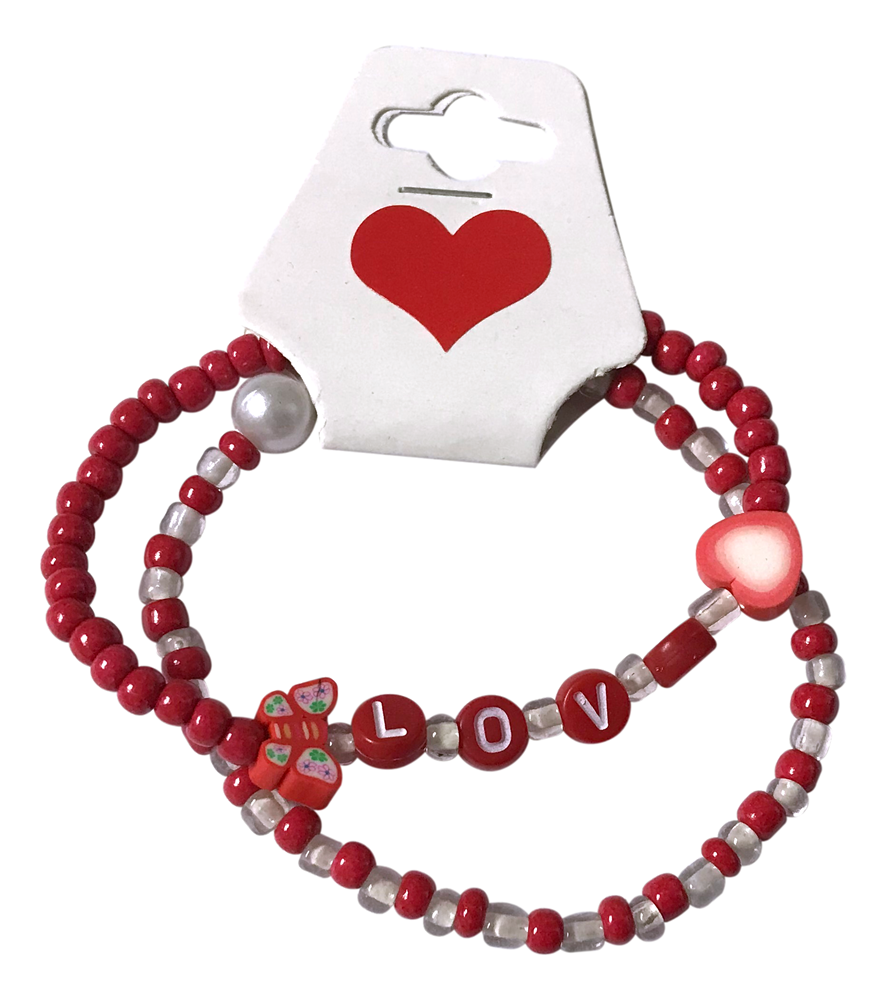 Handmade Red Butterfly and Heart-shaped Charm Beaded Bracelet, Teen Jewelry, Novelty Bracelet, Boho-chic
