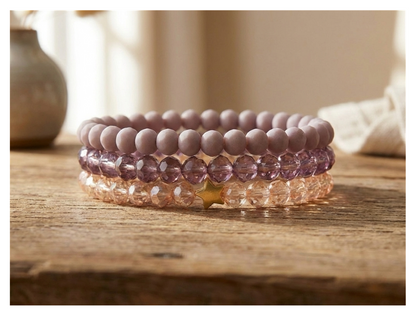 Handmade with Love Lavender and Crystal-style Beaded Bracelet Set