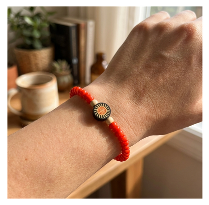 Handmade Red Sunburst Beaded Bracelet, Novelty Jewelry