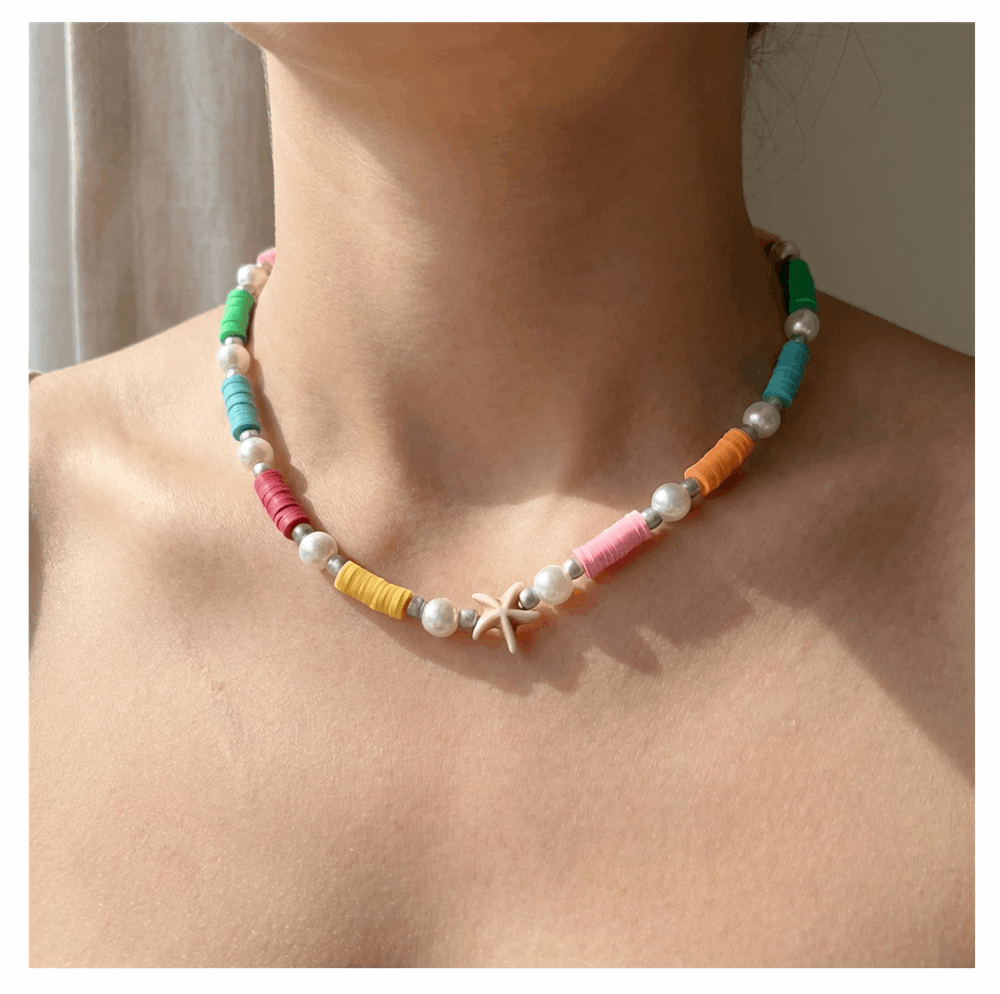 Handcrafted Summer Beach Pearl Necklace, Metal-Plated Clasp w/ Extension Chain