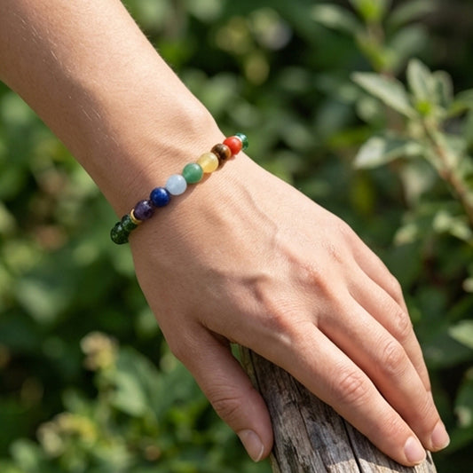 Green Crystal-Style and 7 Chakra Gemstone Bracelet Natural Stone Beaded Handmade Stacking Jewelry Boho Style