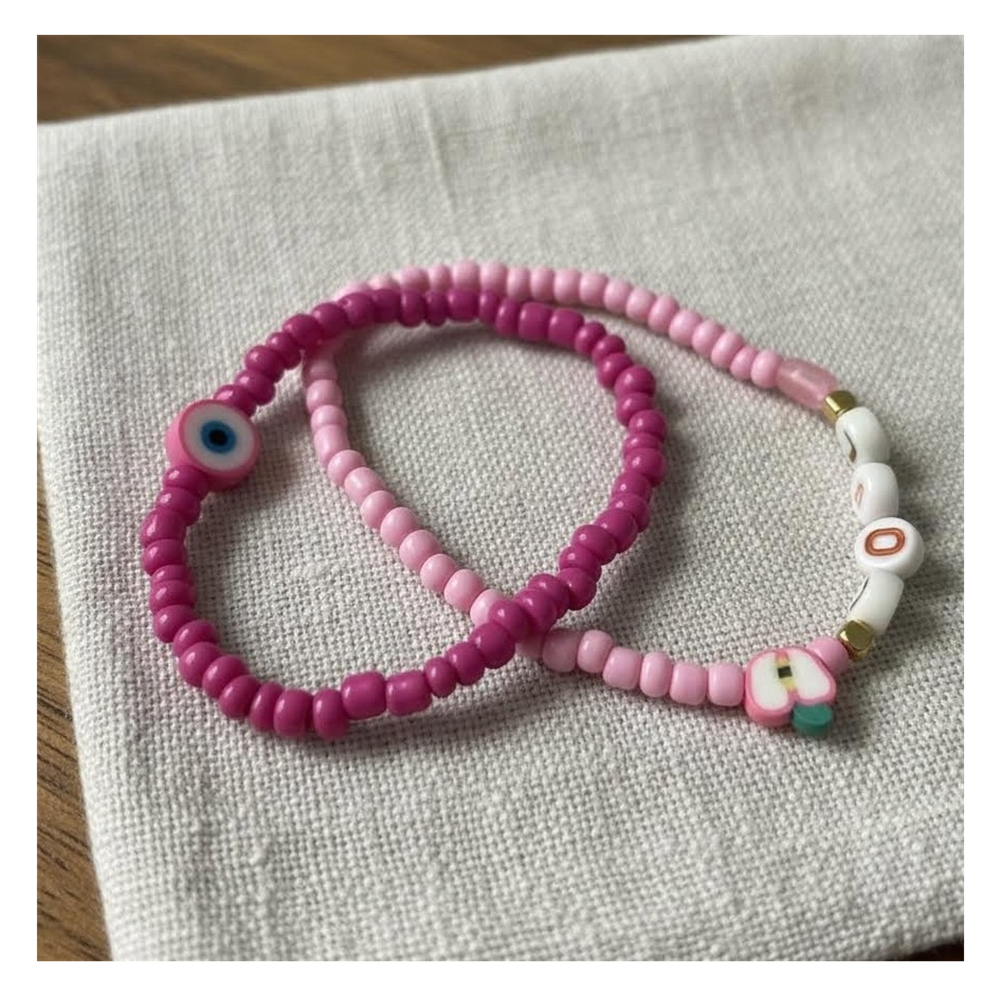 Handmade Pink Duo Beaded Bracelet, Teen Jewelry, Novelty Bracelet, Boho-chic