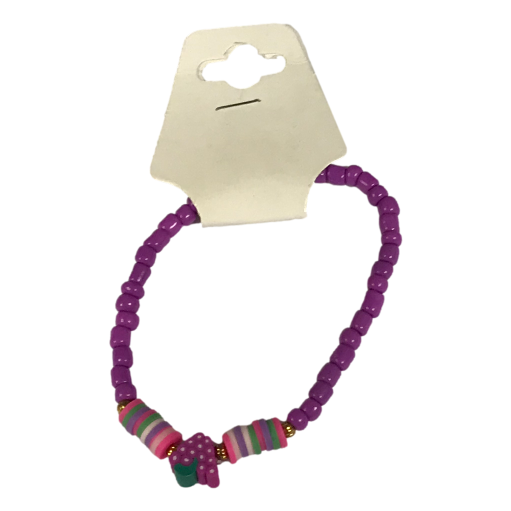 Purple beaded bracelet on a white background