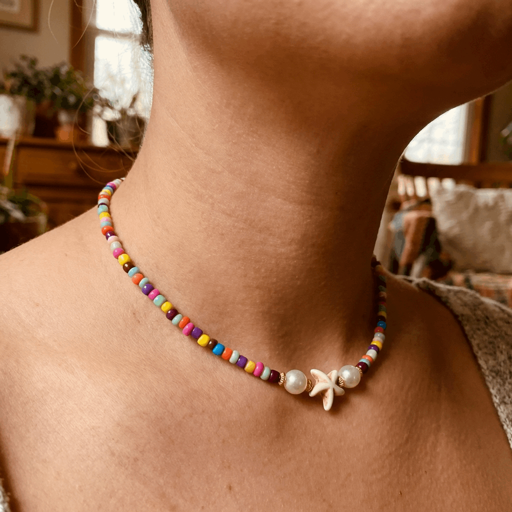 Handmade Starfish Beaded Necklace Rainbow Beach Summer Jewelry Necklace for Women