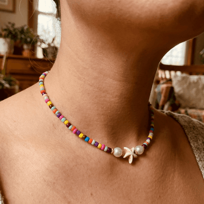 Handmade Starfish Beaded Necklace Rainbow Beach Summer Jewelry Necklace for Women