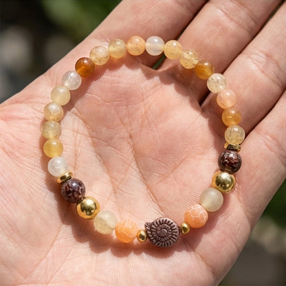 Handmade Natural Gemstone Beaded Bracelet with Gold Accents Warm Earth Tone Jewelry Boho Style One Size