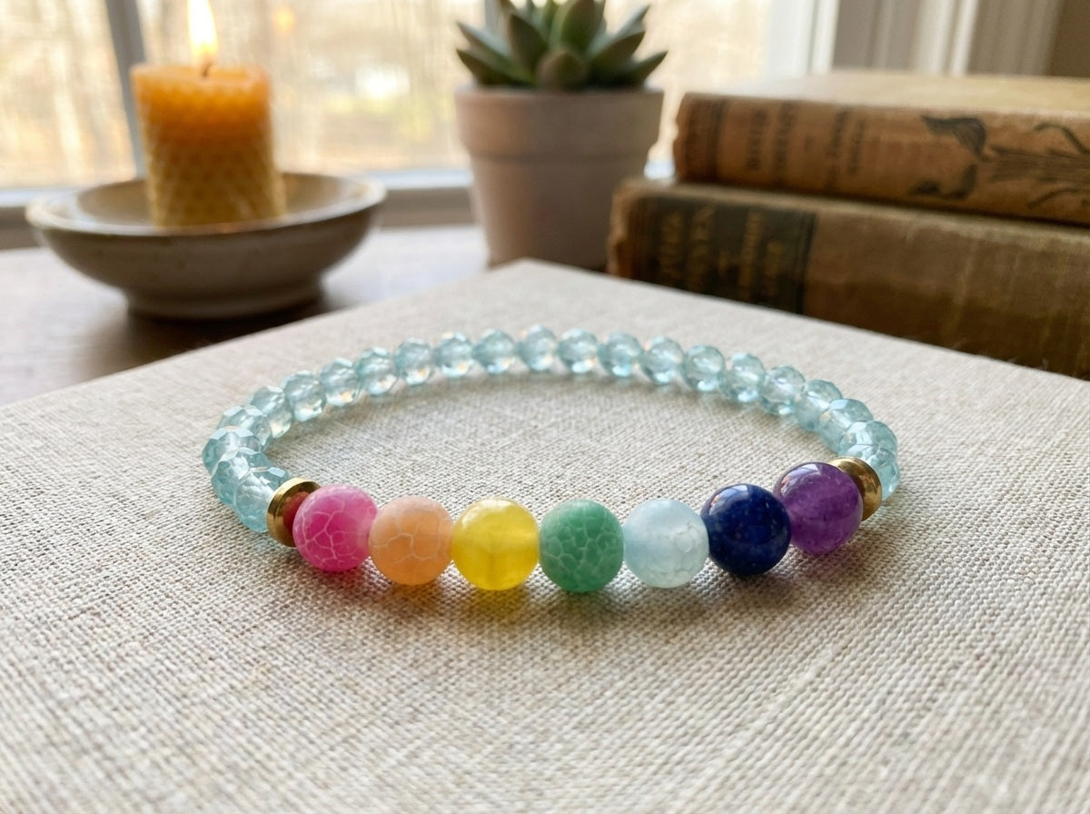 7 Chakra Gemstone Bracelet Handmade Rainbow Beaded Crystal Jewelry Natural Stone Boho Style Yoga Gift Minimalist