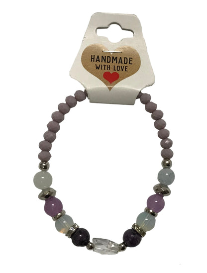 Handmade Amethyst & Opalite Healing Bracelet – Natural White Jade & Clear Quartz Beaded Jewelry for Peace, Balance, and Serenity