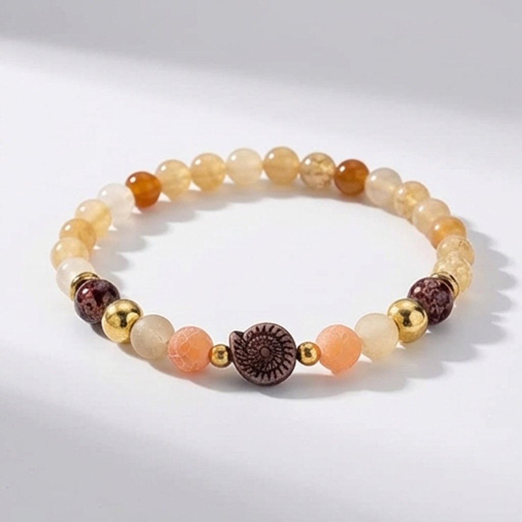 Handmade Natural Gemstone Beaded Bracelet with Gold Accents Warm Earth Tone Jewelry Boho Style One Size