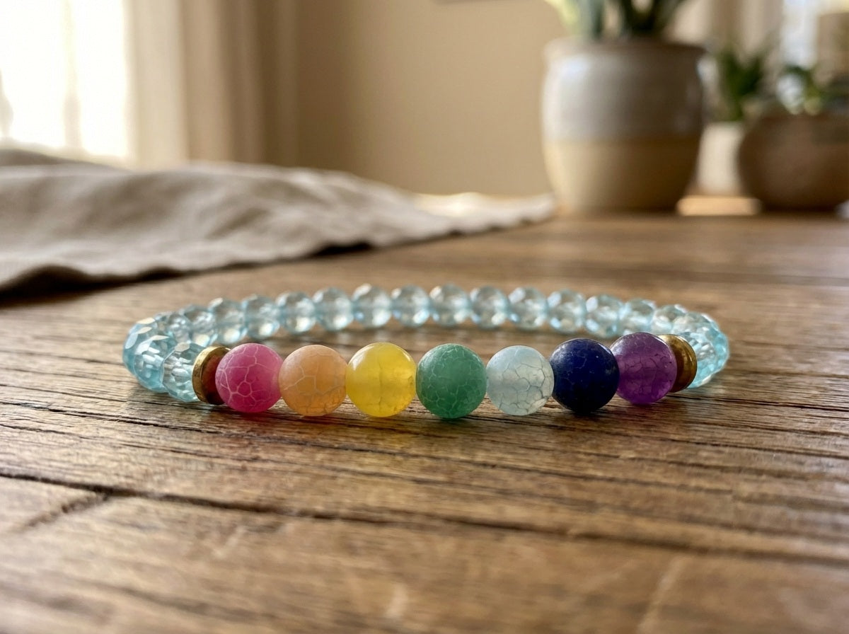7 Chakra Gemstone Bracelet Handmade Rainbow Beaded Crystal Jewelry Natural Stone Boho Style Yoga Gift Minimalist
