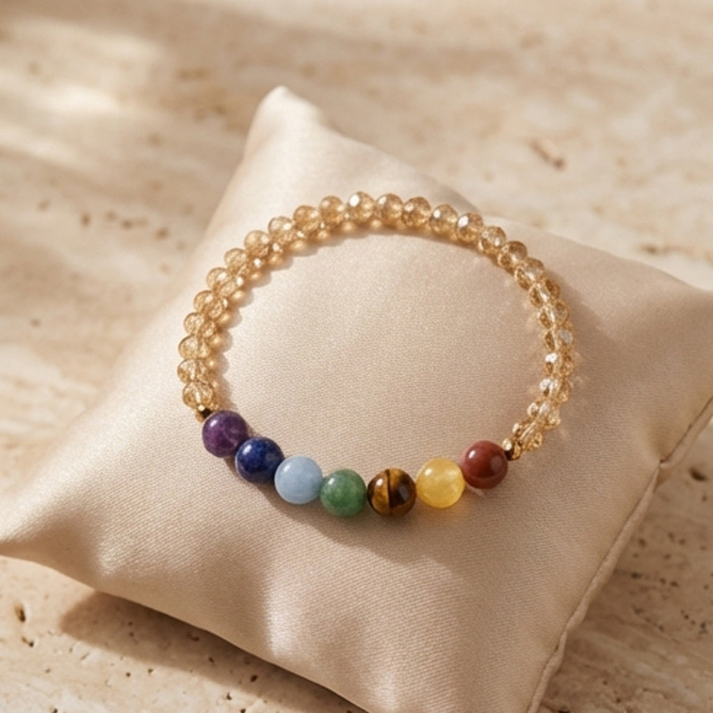 Natural Stone 7 Chakra Crystal Beaded Handmade Bracelet Gemstone Spiritual Jewelry Boho Style