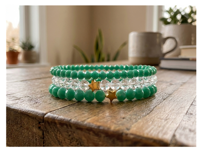 Handmade with Love Jade-Tone and Clear Crystal-style Beaded Bracelet Set