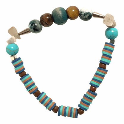 Handmade Southwestern Beaded Bracelet - Natural Turquoise, Tiger’s Eye & Jasper - Artisanal Boho Style