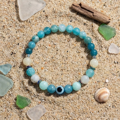 Handmade Amazonite Natural Gemstone Beaded Bracelet Crystal Blue and White Stone Boho Style Stacking Jewelry