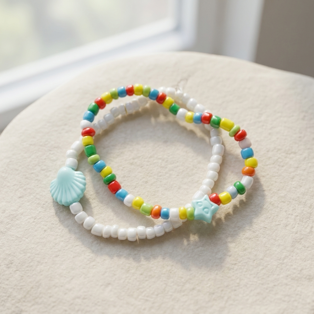 Colorful Beaded Bracelet Set, Shell Star Charm Bracelet, Cute Summer Beach Jewelry, Friendship Bracelet Gift for Her