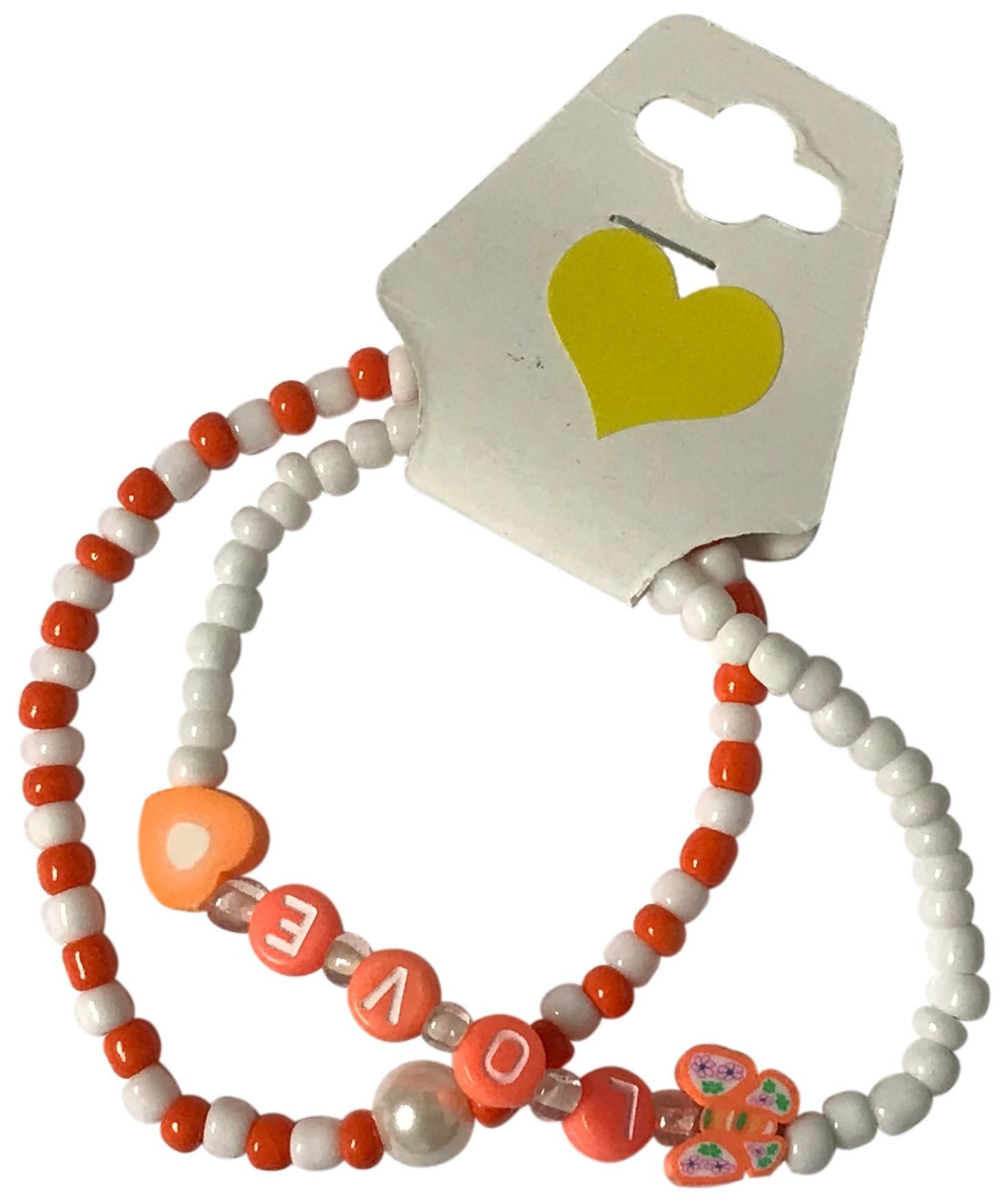 Orange & White Stretch Bracelet Sets, Handmade Heart Accent Stackable Jewelry, Personalized Friendship Duo Bracelets