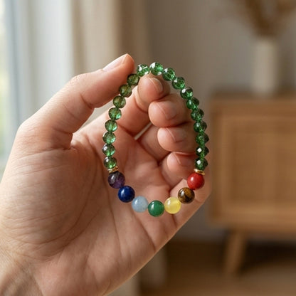 Green Crystal-Style and 7 Chakra Gemstone Bracelet Natural Stone Beaded Handmade Stacking Jewelry Boho Style