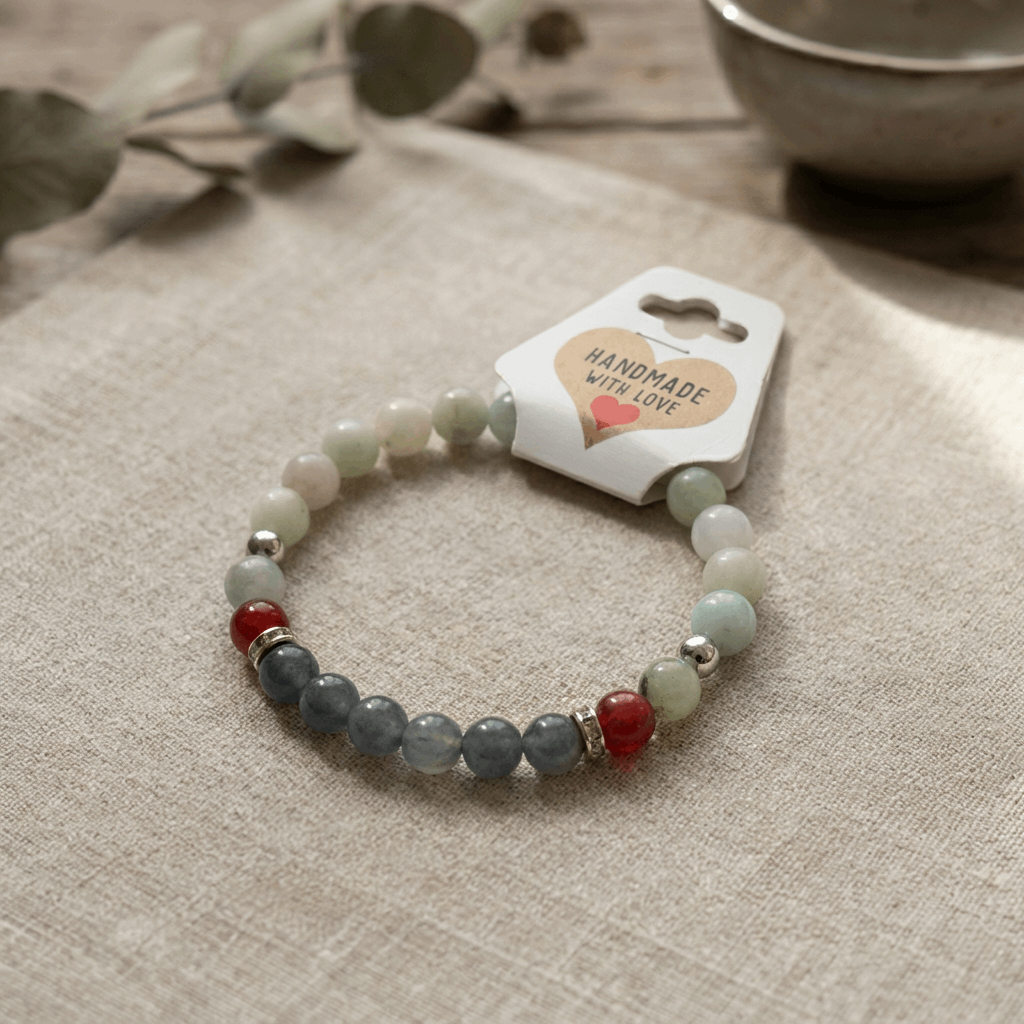 Green and Blue Natural Stone Beaded Bracelet, Stretch Gemstone Bracelet, Minimalist Boho Jewelry, Stackable Gift for Her