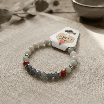 Green and Blue Natural Stone Beaded Bracelet, Stretch Gemstone Bracelet, Minimalist Boho Jewelry, Stackable Gift for Her
